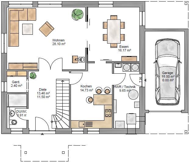 Fertighaus Lifestyle 219 - inkl. überbauter Garage von Suckfüll Energiesparhaus Schlüsselfertig ab 462225€, Grundriss 1