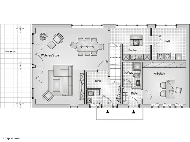Massivhaus Lifestyle 24.56 von hebelHAUS Schlüsselfertig ab 380000€, Satteldach-Klassiker Grundriss 1