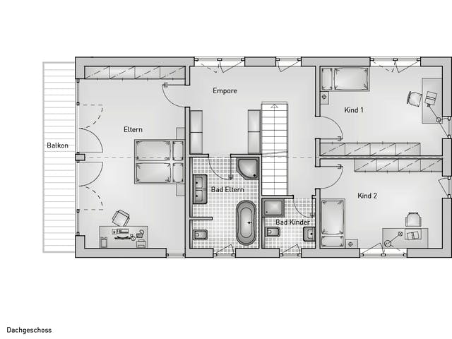 Massivhaus Lifestyle 24.56 von hebelHAUS Schlüsselfertig ab 380000€, Satteldach-Klassiker Grundriss 2