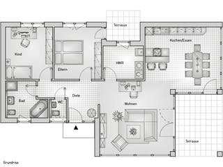 Massivhaus Lifestyle 44.13 von hebelHAUS Schlüsselfertig ab 330000€, Bungalow Grundriss 1