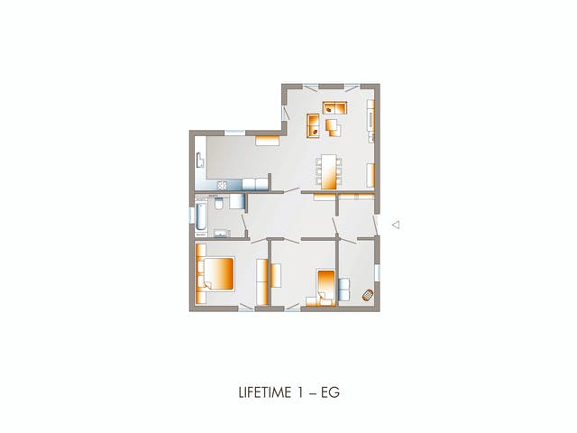Fertighaus Lifetime 1 F1 von allkauf haus Ausbauhaus ab 132999€, Bungalow Grundriss 1