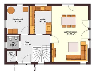 Fertighaus Family 117 von Zimmermann Haus Schlüsselfertig ab 221130€, Satteldach-Klassiker Grundriss 1