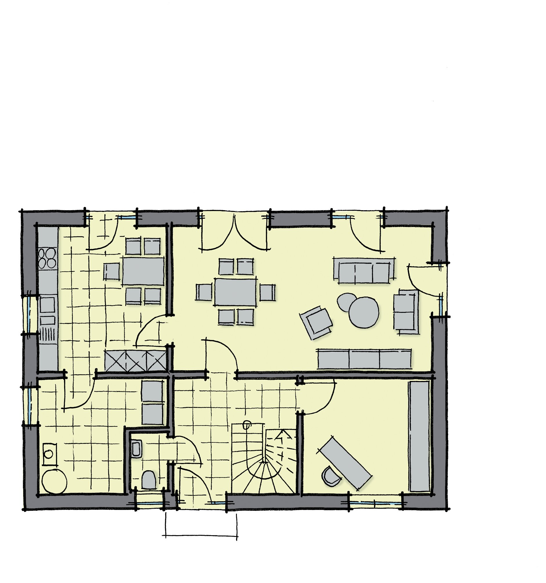 Fertighaus Lindenallee von GUSSEK HAUS Schlüsselfertig ab 372700€, Satteldach-Klassiker Grundriss 1