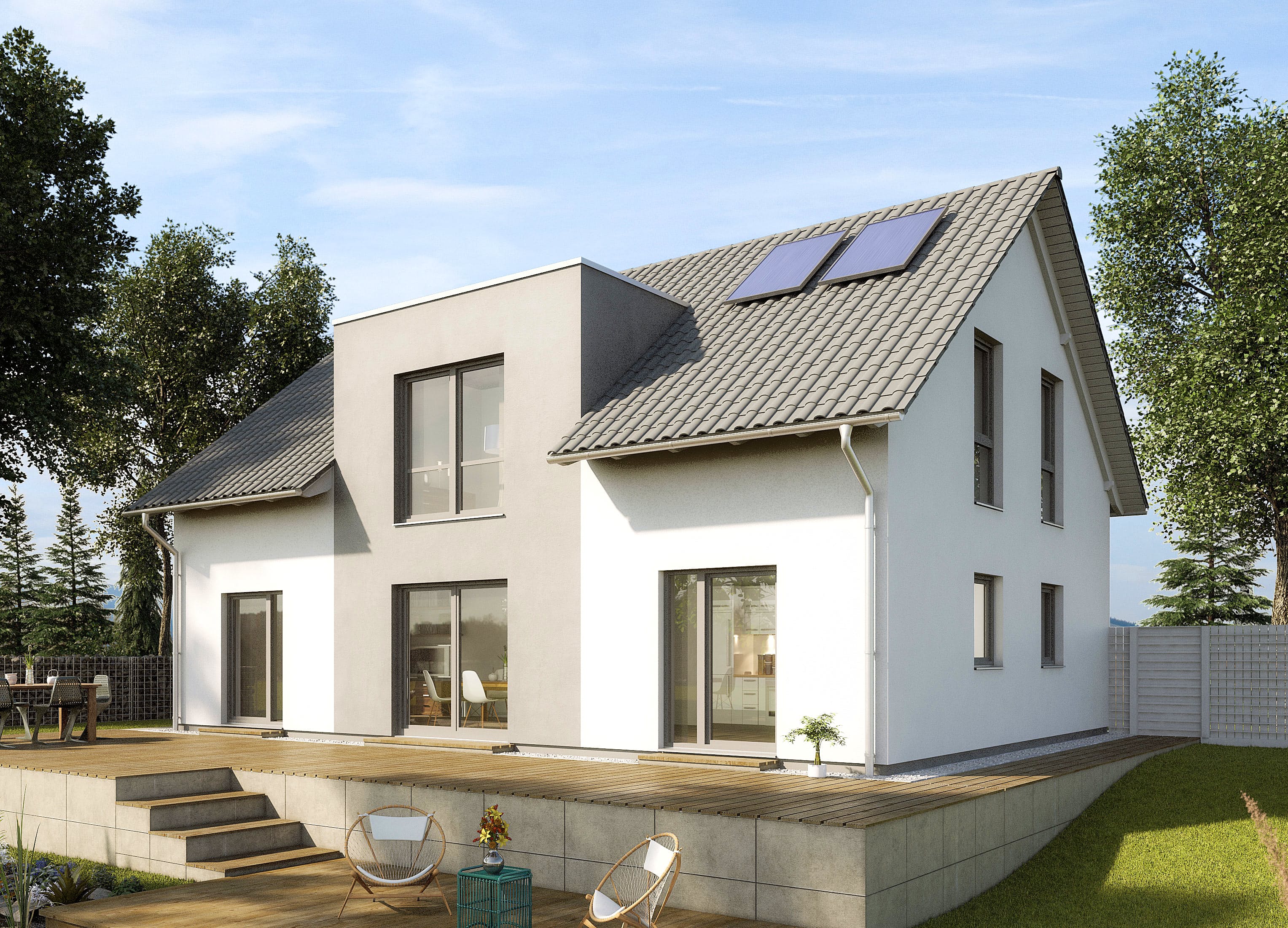 Fertighaus Lindenallee von GUSSEK HAUS Schlüsselfertig ab 372700€, Satteldach-Klassiker Außenansicht 1