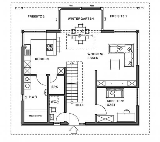 Fertighaus Linear von Meisterstück-HAUS, Satteldach-Klassiker Grundriss 2
