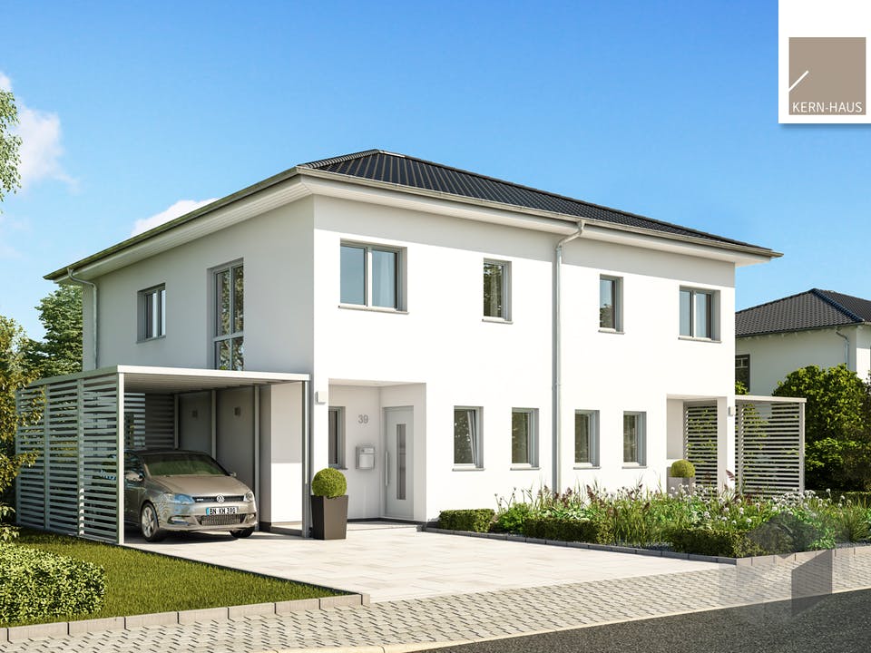 Massivhaus Doppelhaus Linus von Kern-Haus Schlüsselfertig ab 337900€, Stadtvilla Außenansicht 1