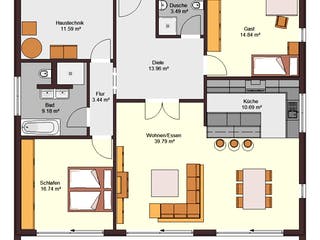 Fertighaus Bungalow 123 von Zimmermann Haus Schlüsselfertig ab 235176€, Bungalow Grundriss 1