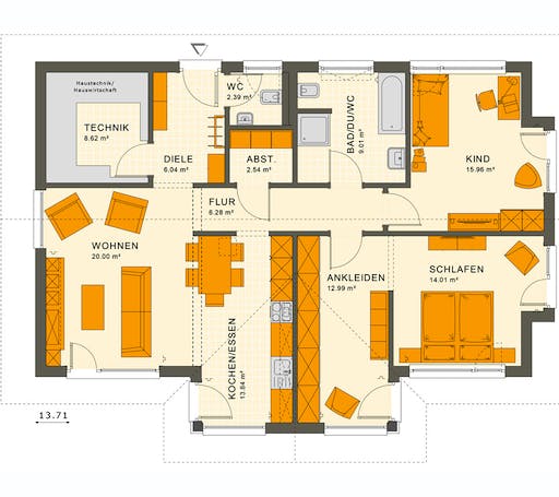 Fertighaus SOLUTION 101 V2 von Living Fertighaus Ausbauhaus ab 300695€, Bungalow Grundriss 1