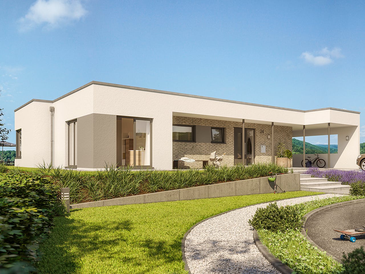 Fertighaus SOLUTION 101 V4 von Living Fertighaus Schlüsselfertig ab 316206€, Bungalow Außenansicht 1