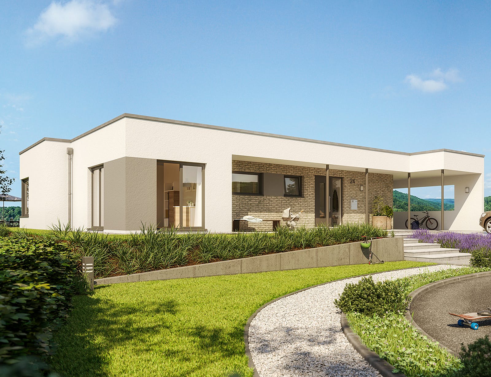 Fertighaus SOLUTION 101 V4 von Living Fertighaus Ausbauhaus ab 301673€, Bungalow Außenansicht 1