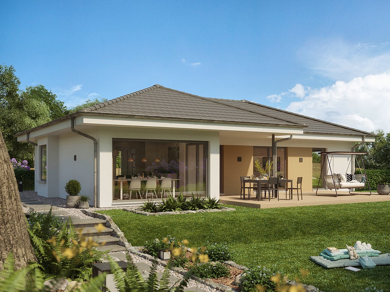 Fertighaus SOLUTION 110 V3 von Living Fertighaus Schlüsselfertig ab 327686€, Bungalow Außenansicht 1