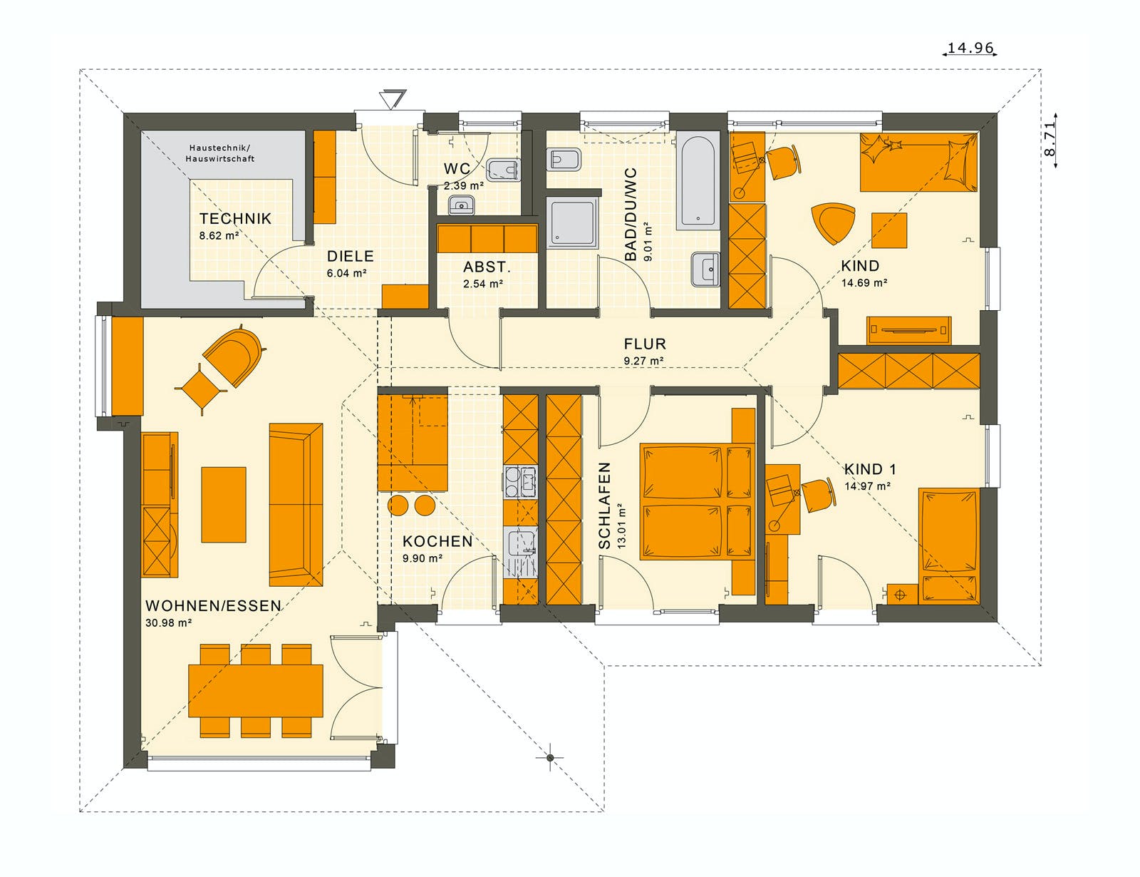 Fertighaus SOLUTION 110 V3 von Living Fertighaus Ausbauhaus ab 312876€, Bungalow Grundriss 1