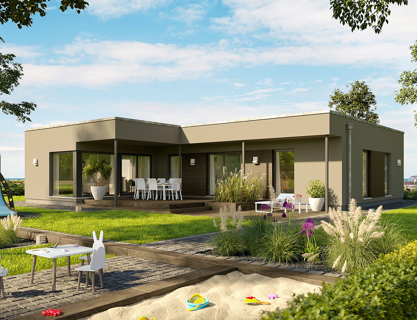 Fertighaus SOLUTION 110 V4 von Living Fertighaus Ausbauhaus ab 315896€, Bungalow Außenansicht 1