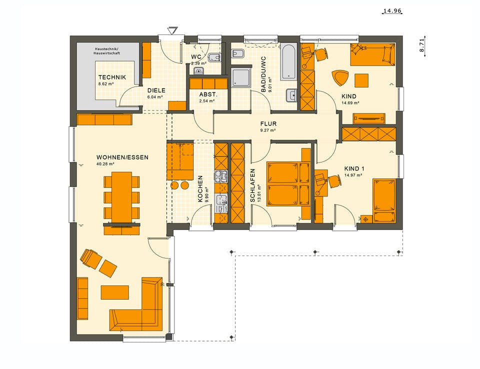 Fertighaus SOLUTION 110 V4 von Living Fertighaus Ausbauhaus ab 315896€, Bungalow Grundriss 1