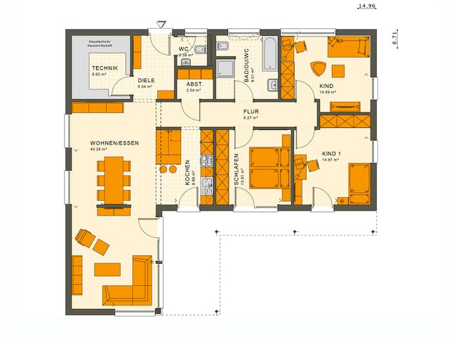 Fertighaus SOLUTION 110 V4 von Living Fertighaus Ausbauhaus ab 315896€, Bungalow Grundriss 1