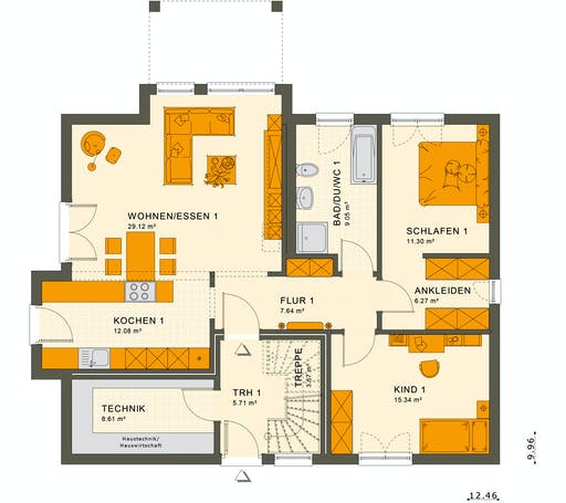 Fertighaus SOLUTION 204 V3 L von Living Fertighaus Ausbauhaus ab 243278€, Satteldach-Klassiker Grundriss 1