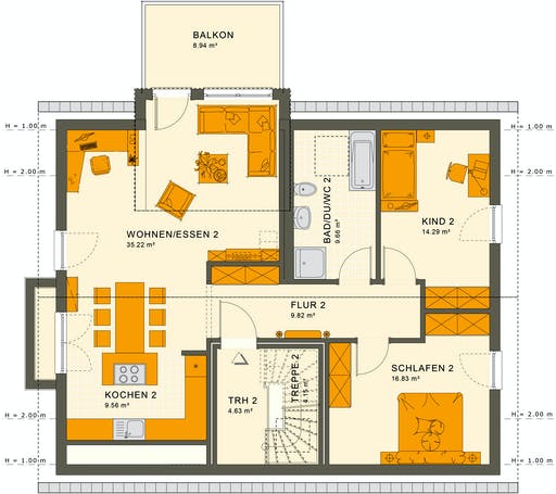 Fertighaus SOLUTION 204 V3 L von Living Fertighaus Ausbauhaus ab 243278€, Satteldach-Klassiker Grundriss 2