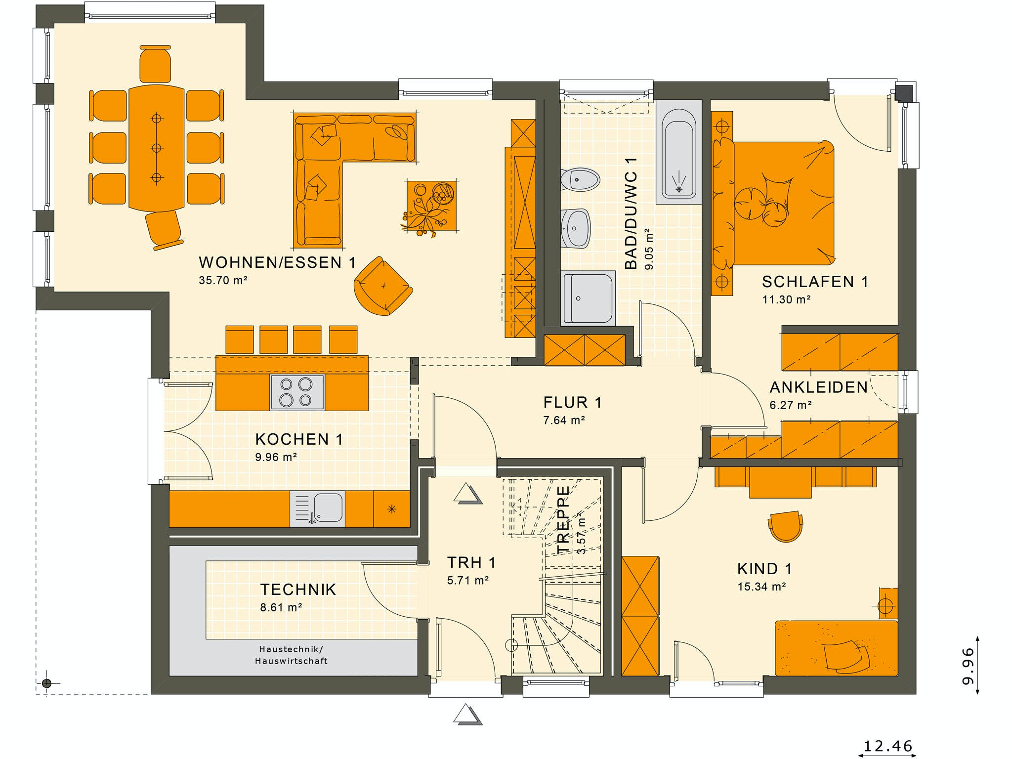 Fertighaus SOLUTION 204 V5 L von Living Fertighaus Ausbauhaus ab 456290€, Stadtvilla Grundriss 1