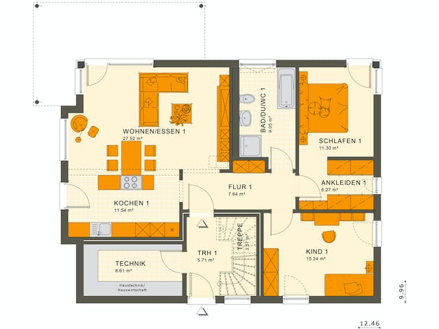 Fertighaus SOLUTION 204 V6 L von Living Fertighaus Ausbauhaus ab 484899€, Stadtvilla Grundriss 1