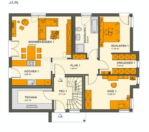 Fertighaus SOLUTION 204 V7 L von Living Fertighaus Ausbauhaus ab 269790€, Stadtvilla Grundriss 1