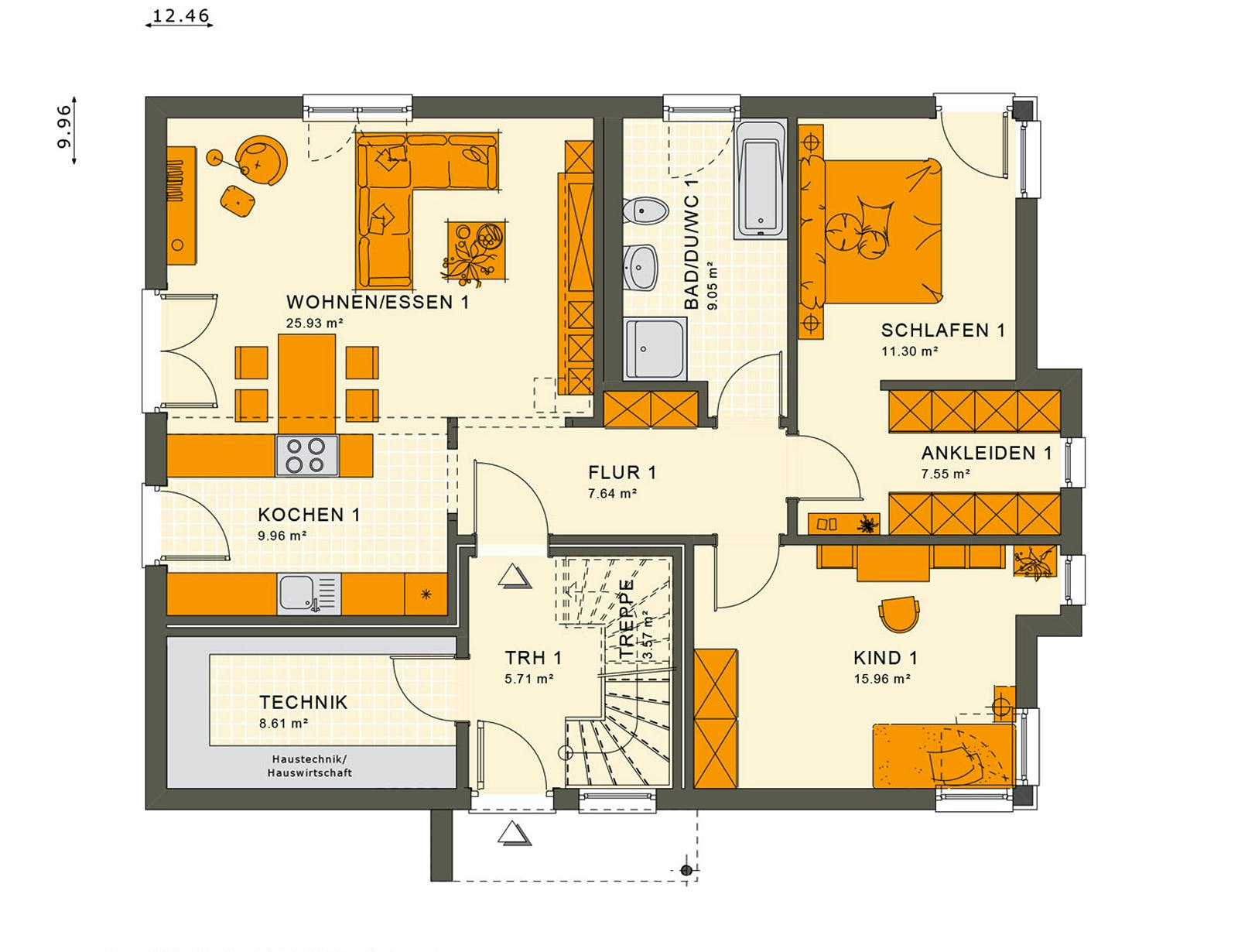 Fertighaus SOLUTION 204 V7 L von Living Fertighaus Ausbauhaus ab 484899€, Stadtvilla Grundriss 1