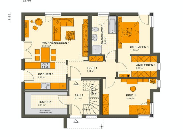 Fertighaus SOLUTION 204 V7 L von Living Fertighaus Ausbauhaus ab 484899€, Stadtvilla Grundriss 1