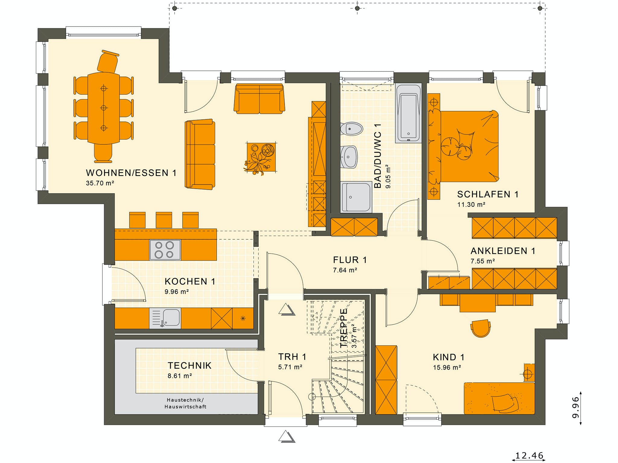 Fertighaus SOLUTION 204 V8 L von Living Fertighaus Ausbauhaus ab 491754€, Cubushaus Grundriss 1