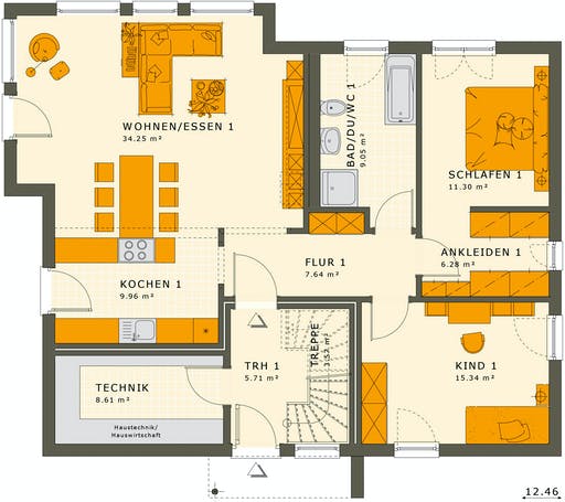 Fertighaus SOLUTION 204 V9 L von Living Fertighaus Ausbauhaus ab 491754€, Cubushaus Grundriss 1