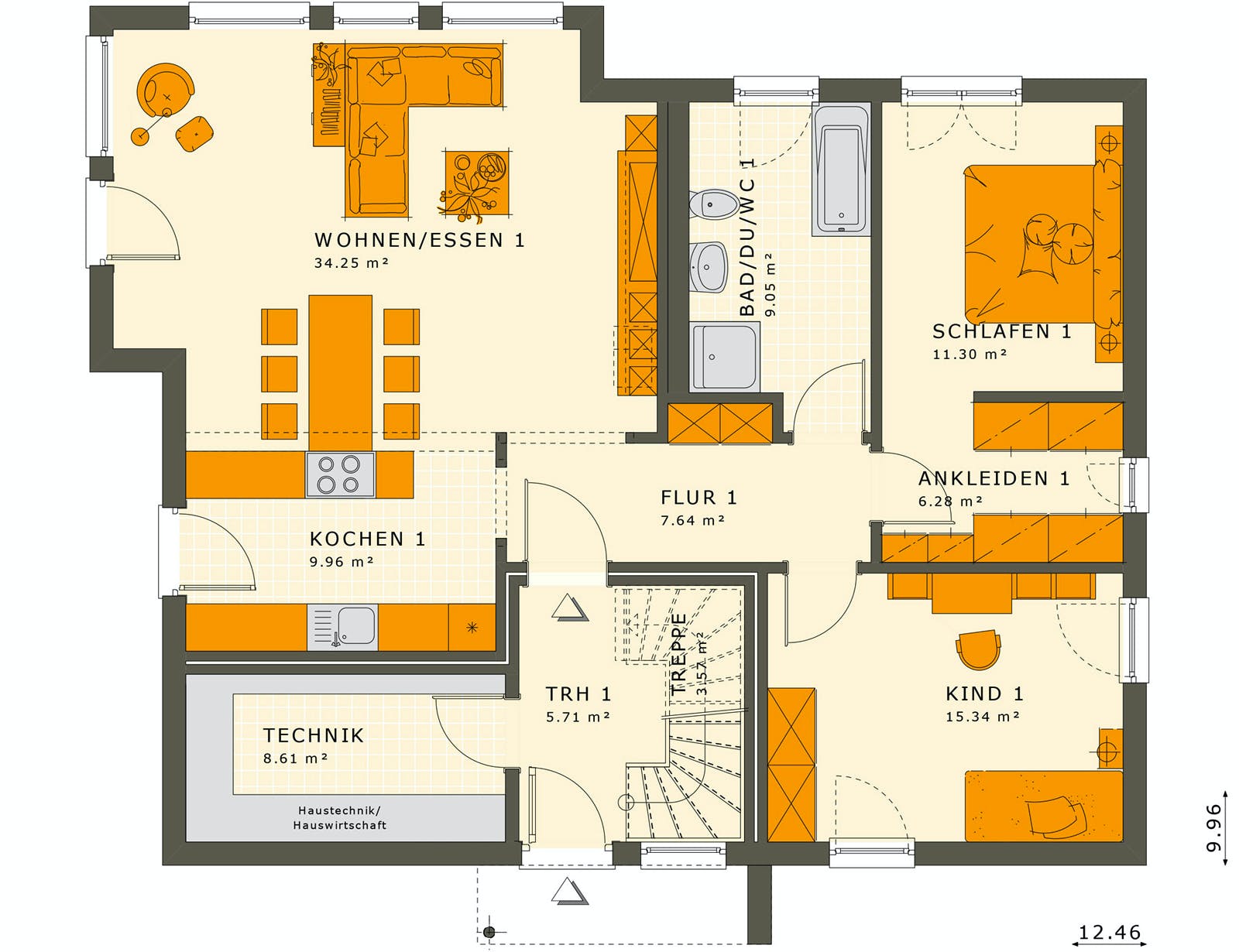 Fertighaus SOLUTION 204 V9 L von Living Fertighaus Ausbauhaus ab 491754€, Cubushaus Grundriss 1