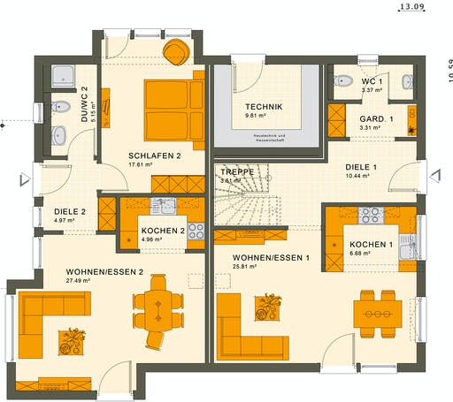 Fertighaus SOLUTION 230 V3 von Living Fertighaus Ausbauhaus ab 278545€, Satteldach-Klassiker Grundriss 1
