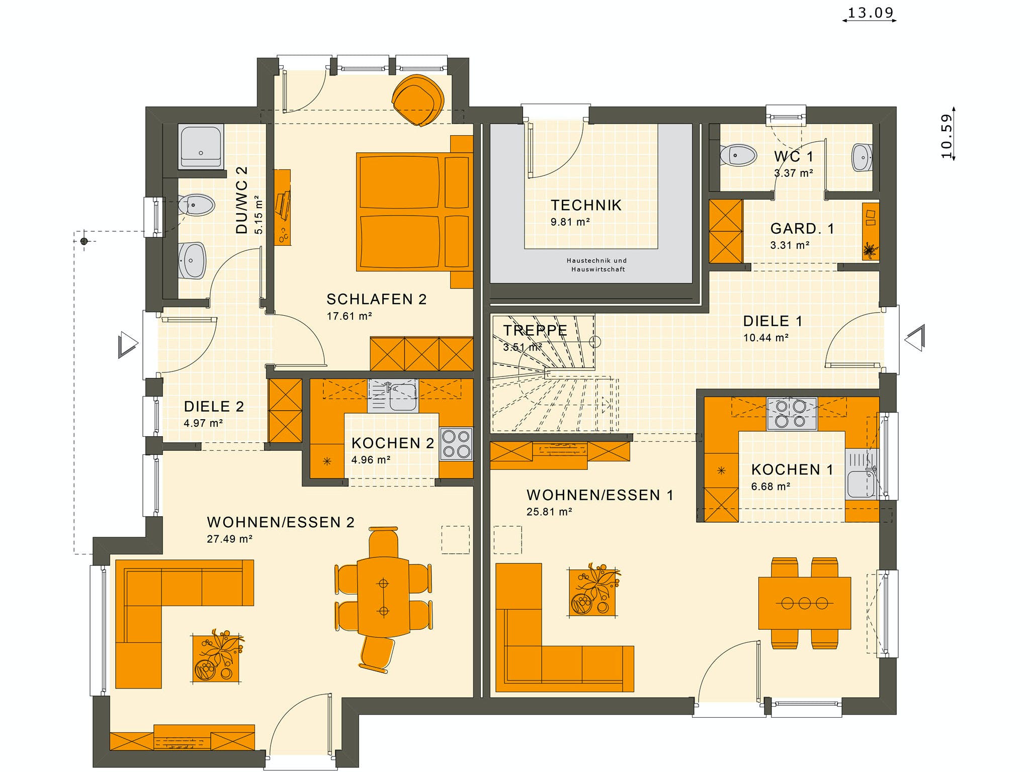 Fertighaus SOLUTION 230 V3 von Living Fertighaus Ausbauhaus ab 529242€, Satteldach-Klassiker Grundriss 1