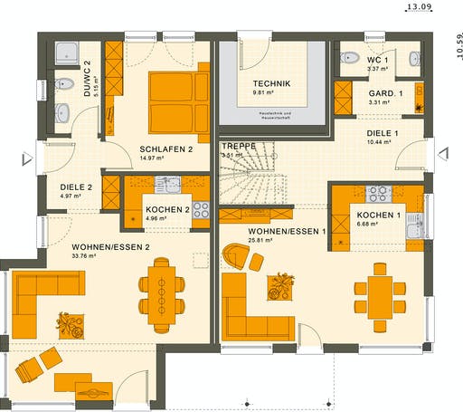 Fertighaus SOLUTION 230 V5 von Living Fertighaus Ausbauhaus ab 278237€, Satteldach-Klassiker Grundriss 1