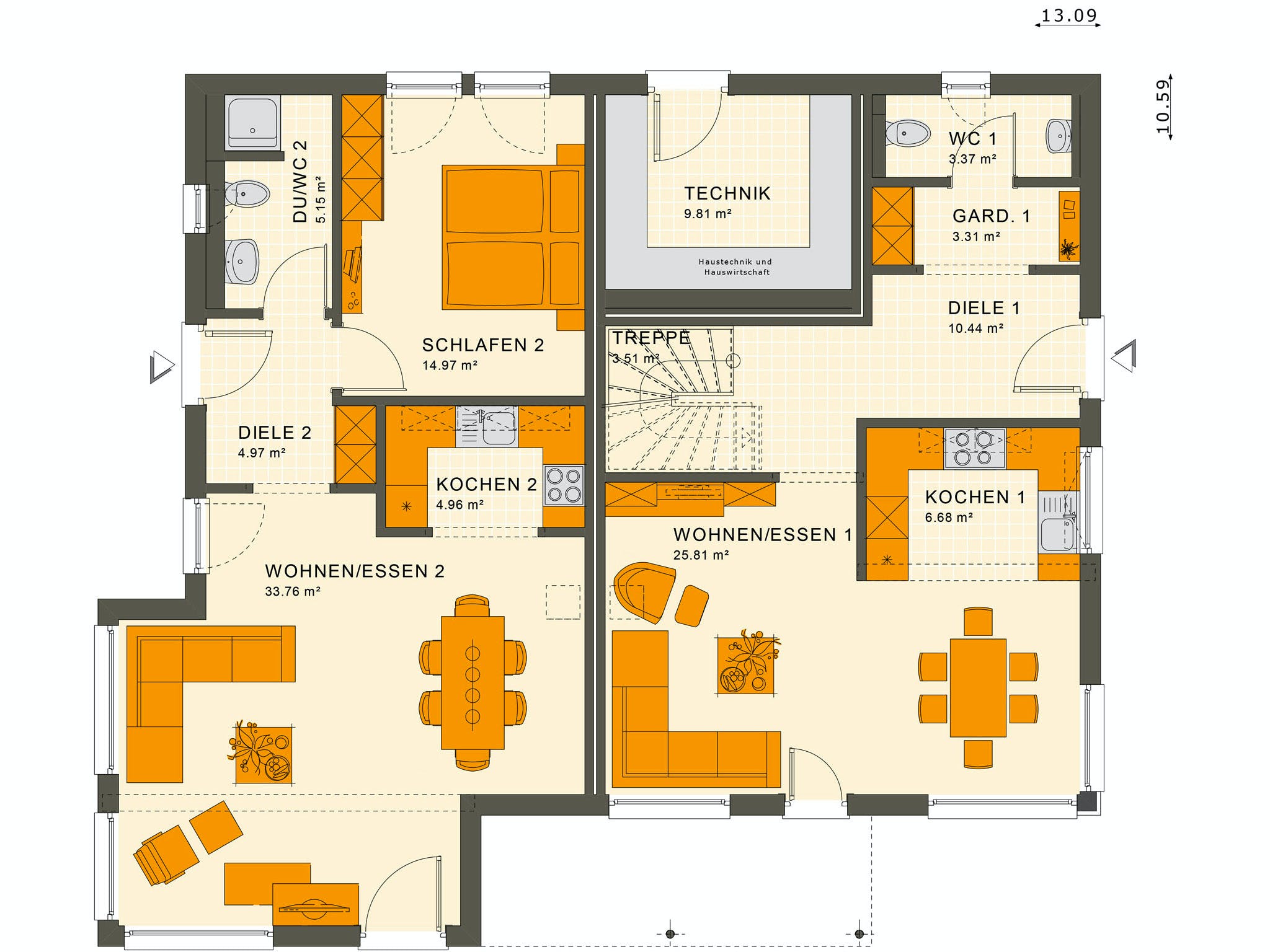 Fertighaus SOLUTION 230 V5 von Living Fertighaus Ausbauhaus ab 527126€, Satteldach-Klassiker Grundriss 1