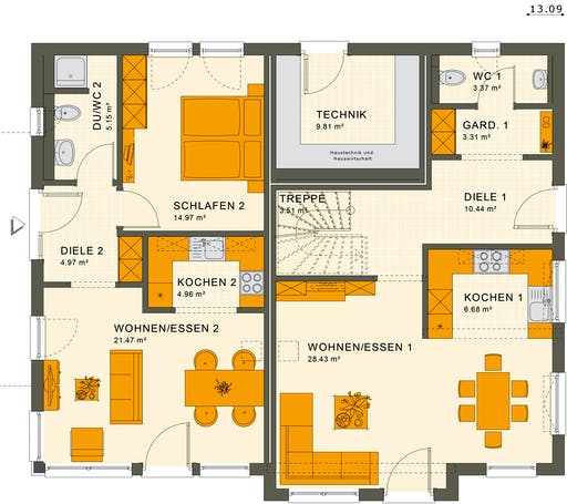 Fertighaus SOLUTION 230 V6 von Living Fertighaus Ausbauhaus ab 304533€, Stadtvilla Grundriss 1