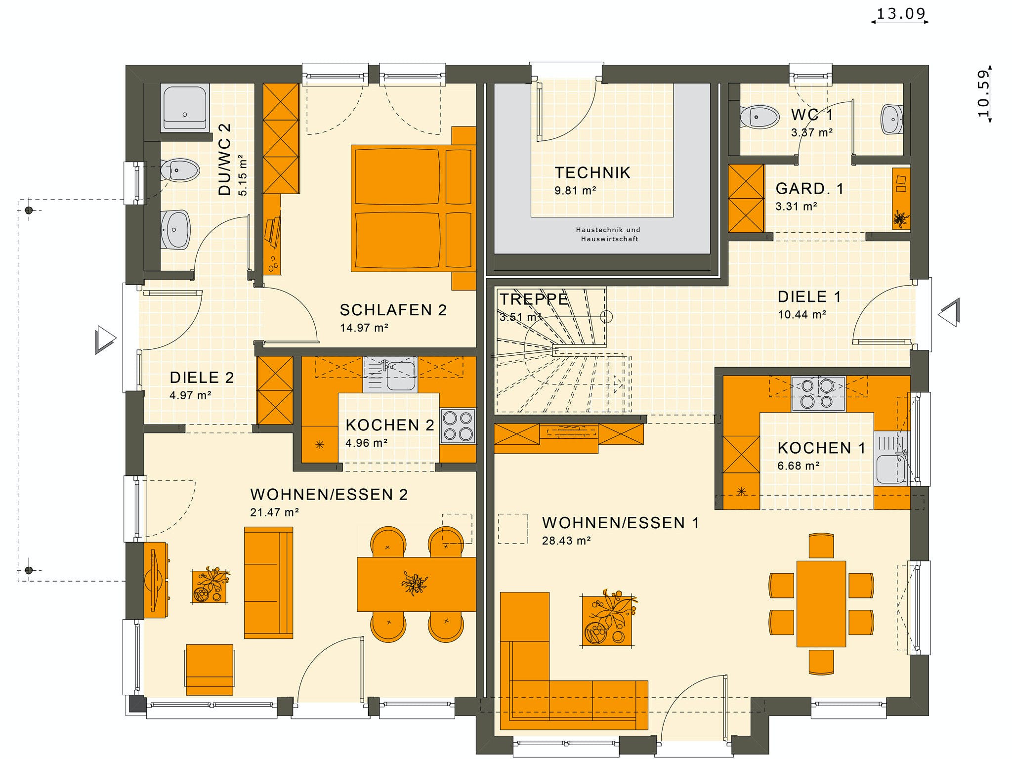 Fertighaus SOLUTION 230 V6 von Living Fertighaus Ausbauhaus ab 556601€, Stadtvilla Grundriss 1
