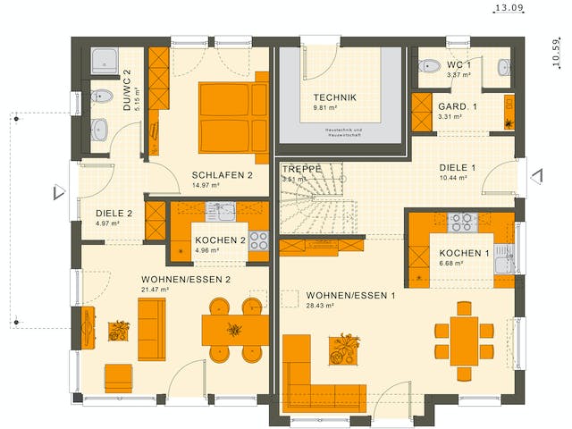 Fertighaus SOLUTION 230 V6 von Living Fertighaus Ausbauhaus ab 556601€, Stadtvilla Grundriss 1