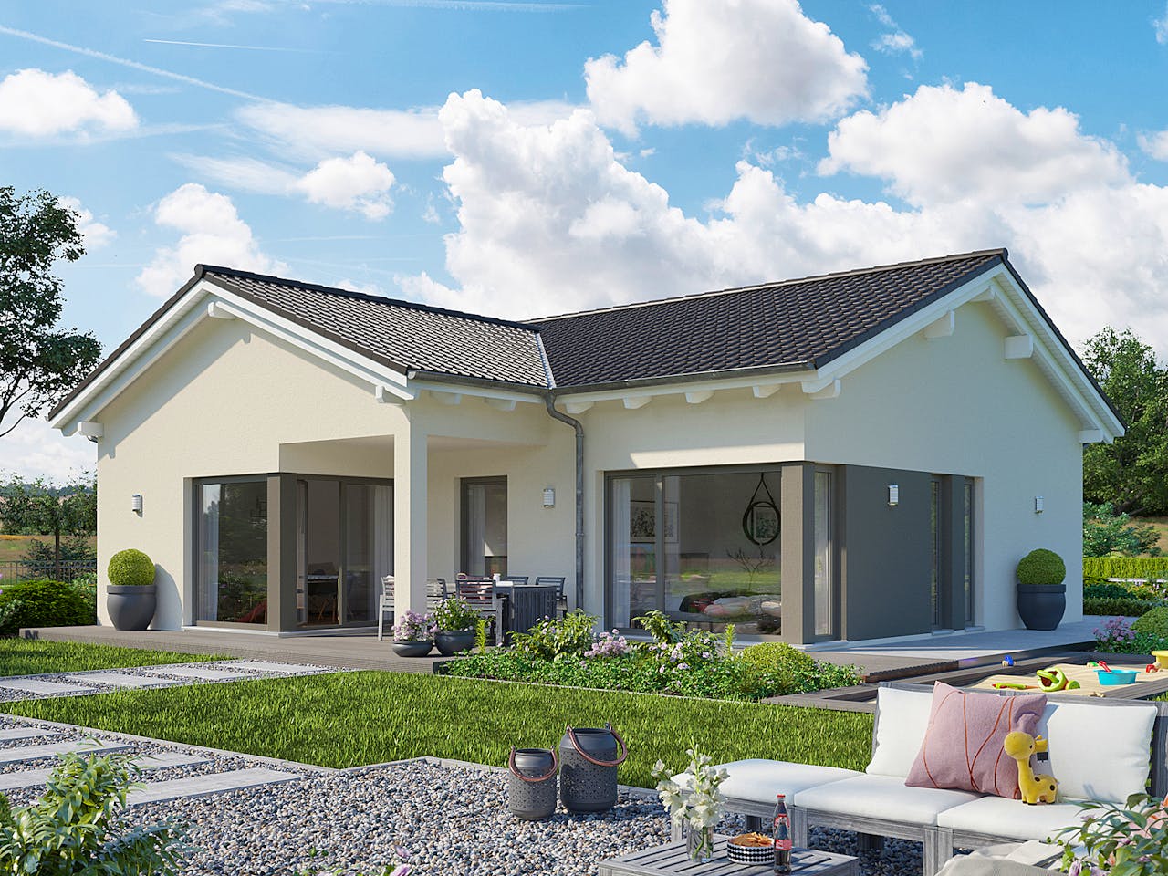 Fertighaus SOLUTION 82 V2 von Living Fertighaus Schlüsselfertig ab 271024€, Bungalow Außenansicht 1