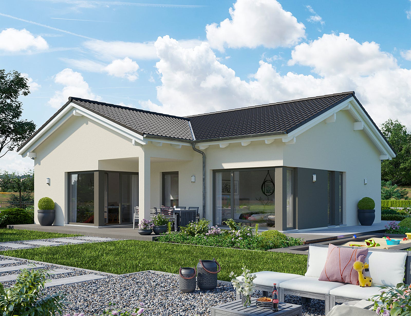 Fertighaus SOLUTION 82 V2 von Living Fertighaus Ausbauhaus ab 265399€, Bungalow Außenansicht 1
