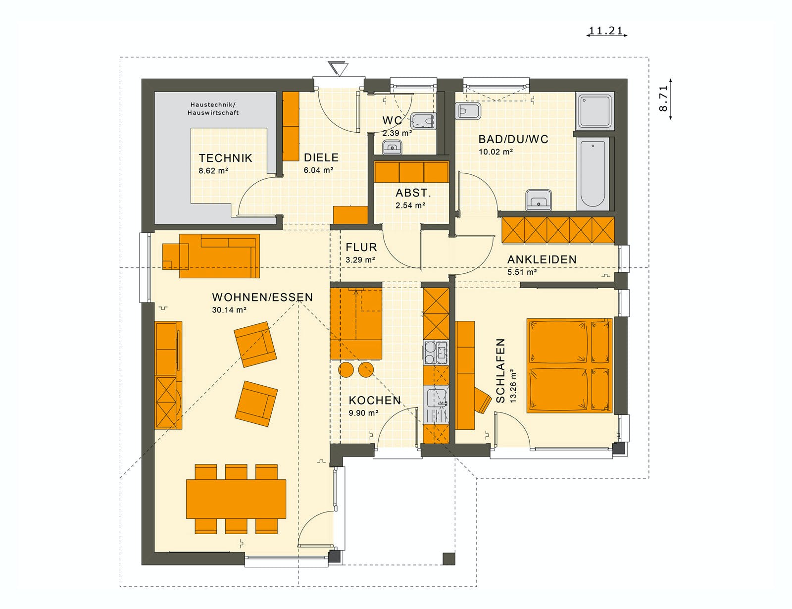 Fertighaus SOLUTION 82 V2 von Living Fertighaus Ausbauhaus ab 265399€, Bungalow Grundriss 1