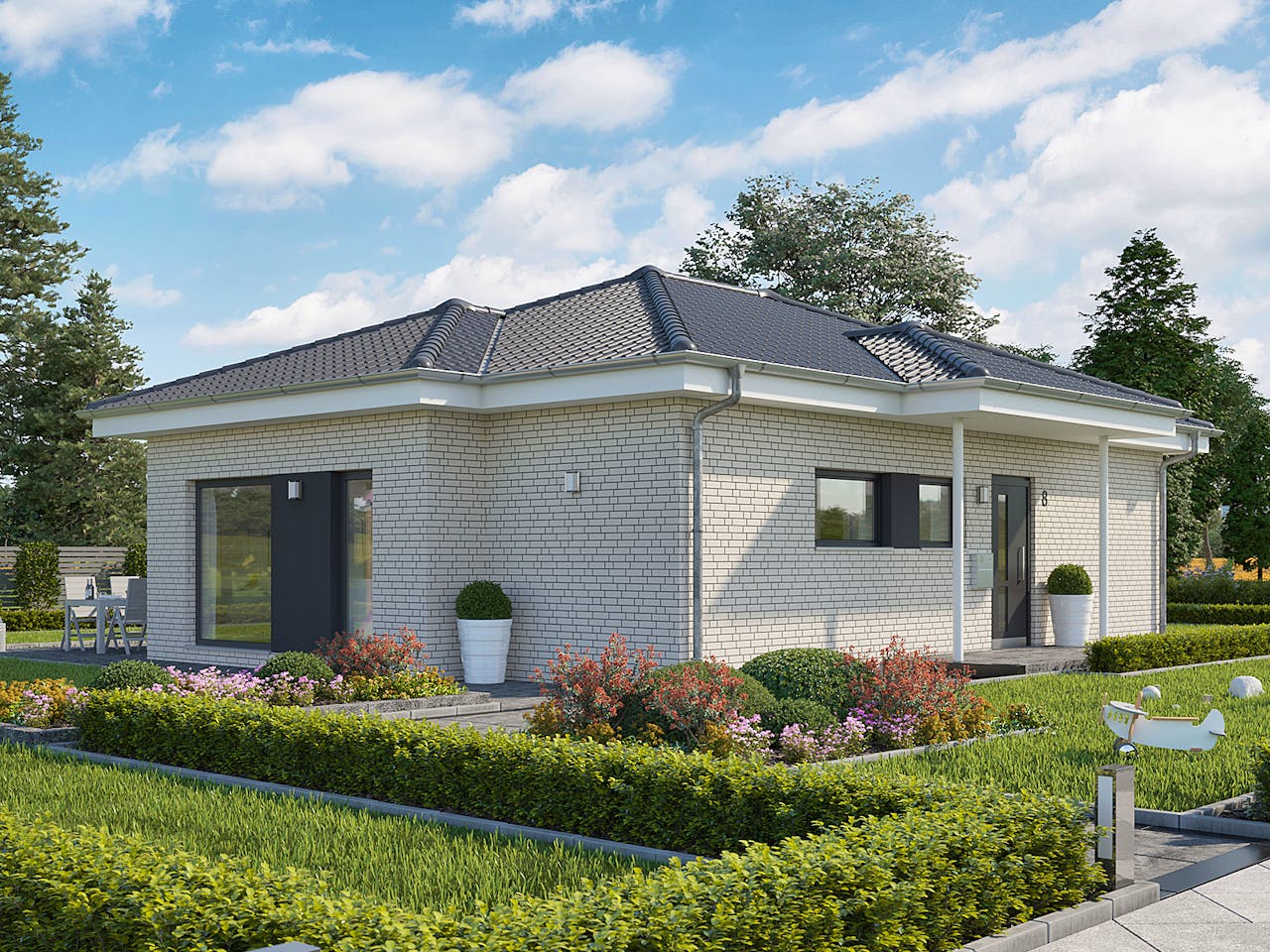 Fertighaus SOLUTION 82 V3 von Living Fertighaus Schlüsselfertig ab 278297€, Bungalow Außenansicht 1