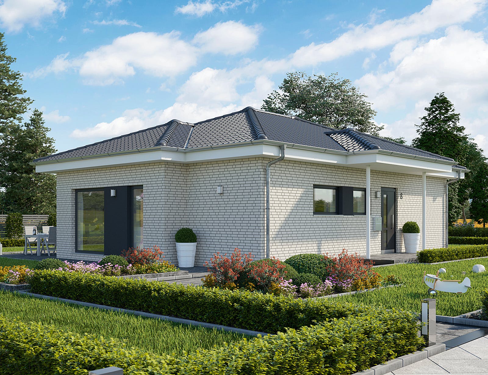 Fertighaus SOLUTION 82 V3 von Living Fertighaus Ausbauhaus ab 264905€, Bungalow Außenansicht 1