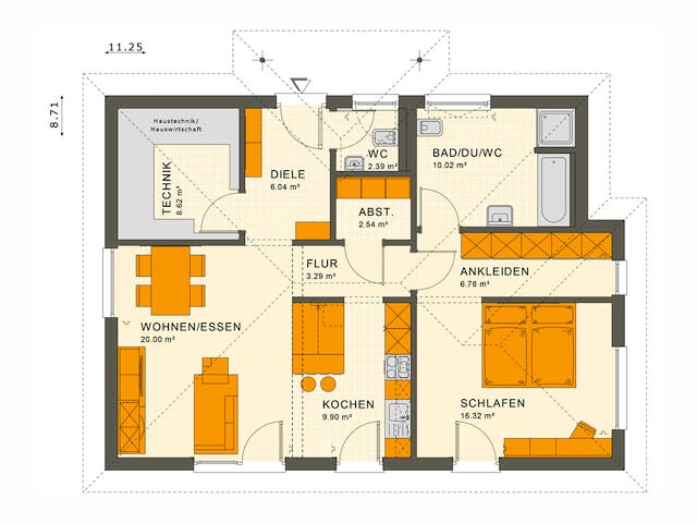 Fertighaus SOLUTION 82 V3 von Living Fertighaus Ausbauhaus ab 278297€, Bungalow Grundriss 1