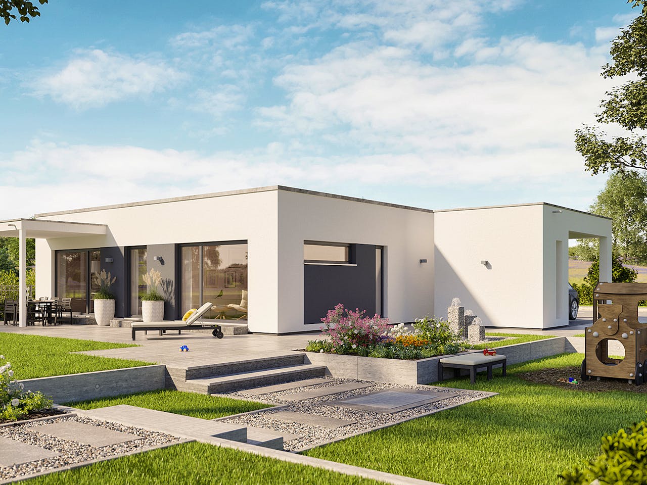 Fertighaus SOLUTION 82 V4 von Living Fertighaus Schlüsselfertig ab 279018€, Bungalow Außenansicht 1