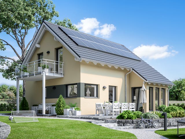 Fertighaus SUNSHINE 125 V2 von Living Fertighaus Ausbauhaus ab 302258€, Satteldach-Klassiker Außenansicht 1