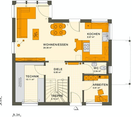 Fertighaus SUNSHINE 125 V2 von Living Fertighaus Ausbauhaus ab 169524€, Satteldach-Klassiker Grundriss 1