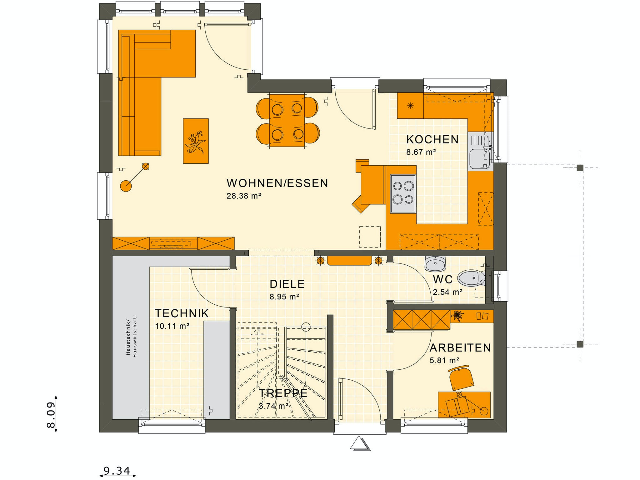 Fertighaus SUNSHINE 125 V2 von Living Fertighaus Ausbauhaus ab 286982€, Satteldach-Klassiker Grundriss 1