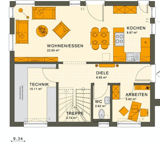 Fertighaus SUNSHINE 125 V3 von Living Fertighaus Ausbauhaus ab 169534€, Satteldach-Klassiker Grundriss 1