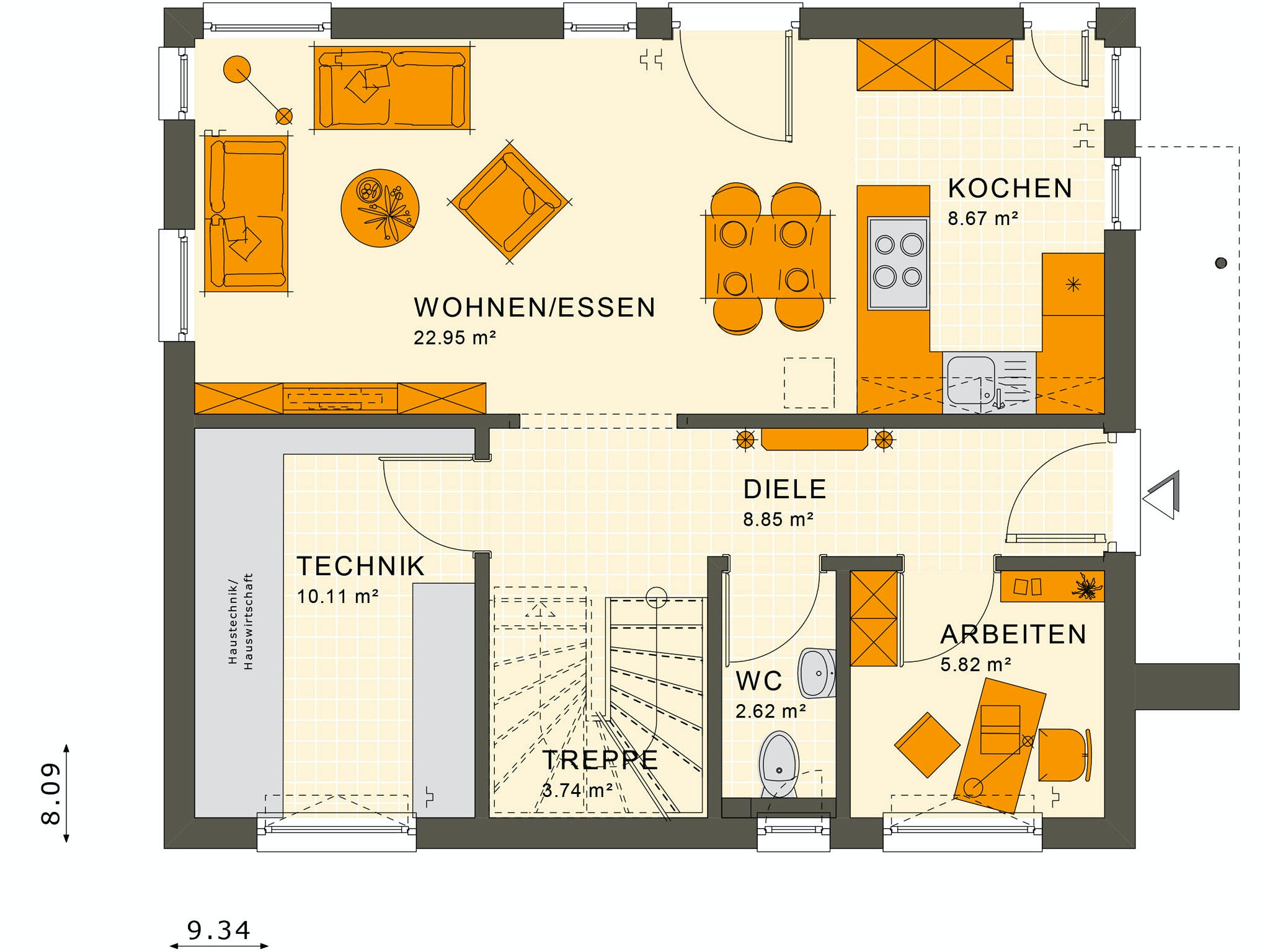 Fertighaus SUNSHINE 125 V3 von Living Fertighaus Ausbauhaus ab 287002€, Satteldach-Klassiker Grundriss 1