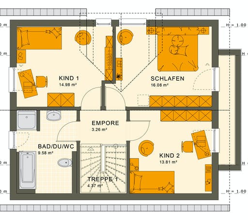 Fertighaus SUNSHINE 125 V3 von Living Fertighaus Ausbauhaus ab 169534€, Satteldach-Klassiker Grundriss 2