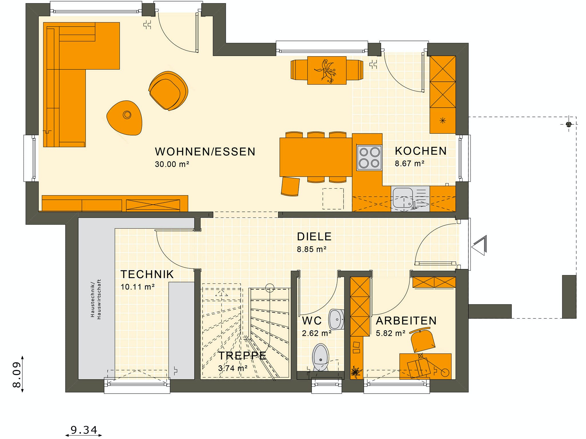 Fertighaus SUNSHINE 125 V5 von Living Fertighaus Ausbauhaus ab 286795€, Satteldach-Klassiker Grundriss 1